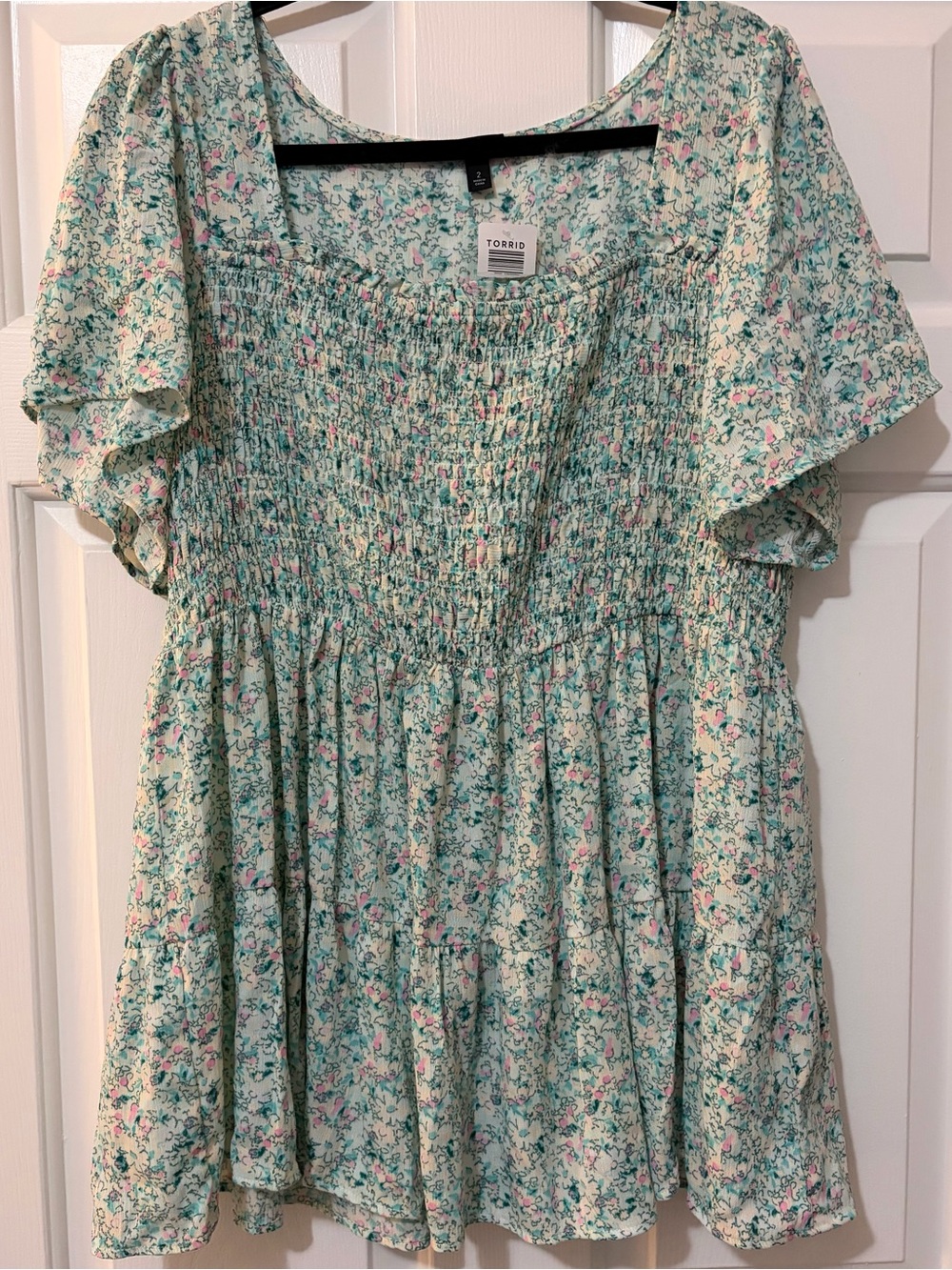 NWT Torrid Babydoll Smocked Square Neck Flutter Sleeve Tiered Plus Size Top